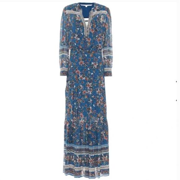 Veronica Beard Sama Silk Maxi Dress 4 Paisley Floral Blue Boho Romantic Western - Picture 8 of 11